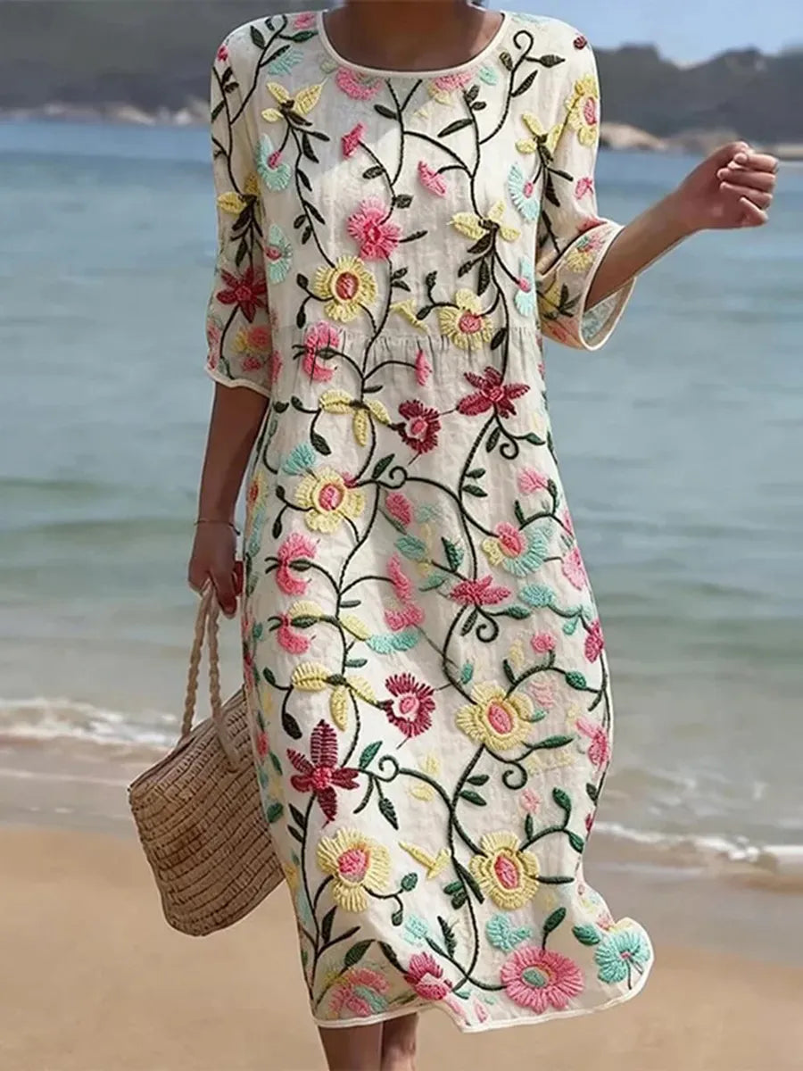 Brigitte · Robe midi fleurie à manches trois-quarts