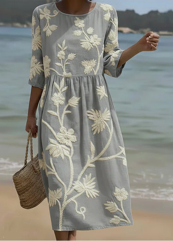 Ashley | Robe Midi Imprimée de Plantes & Fleurs