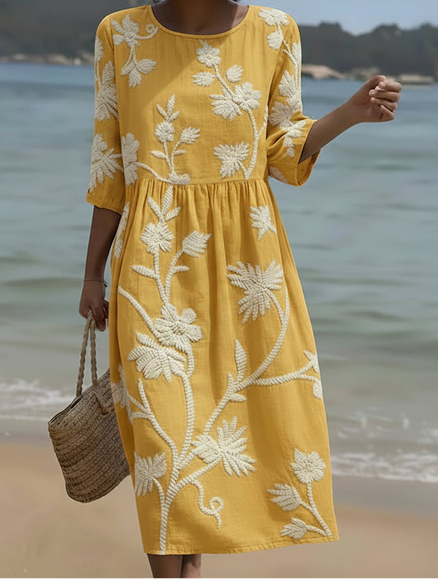 Yassy | Robe Midi à Imprimé de Plantes et Fleurs