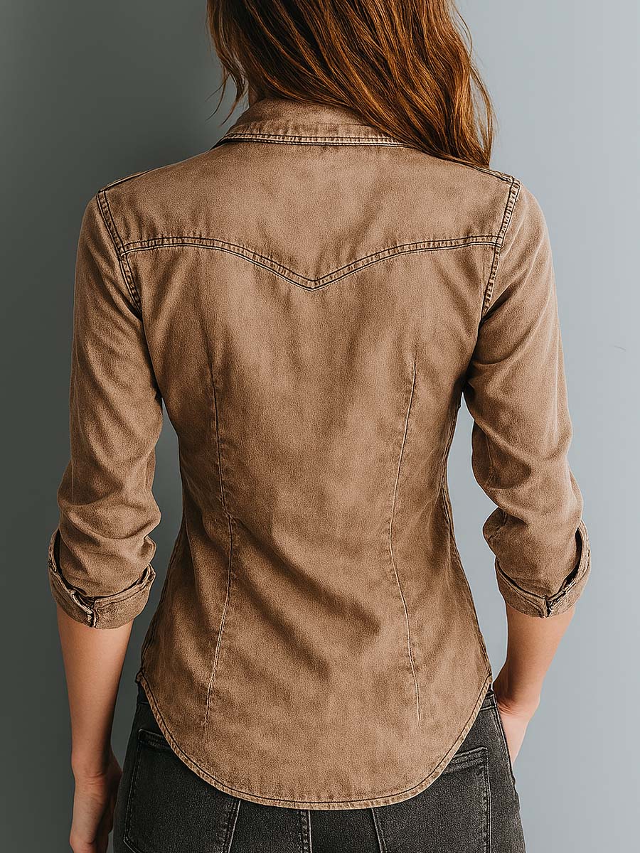 Nuria · Blouse rétro avec coutures contrastées