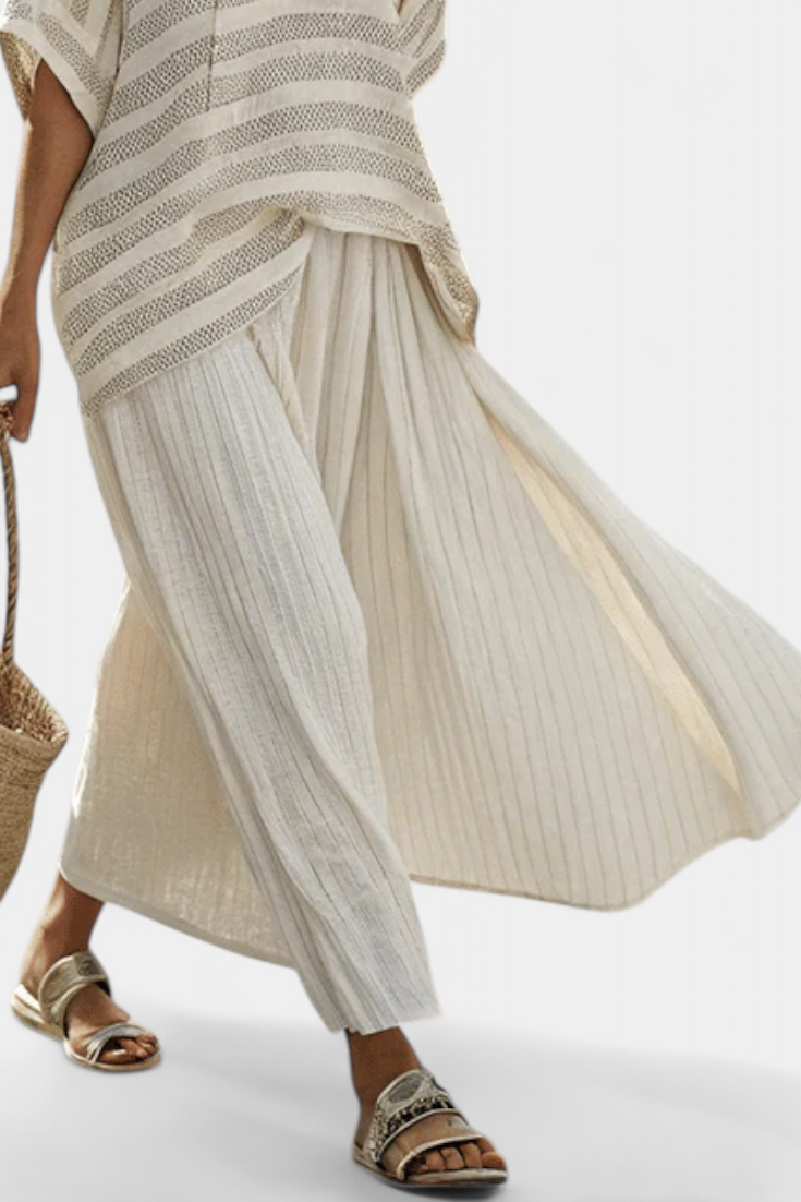 Westlyn | Haut en Bambou Rayé Confortable & Pantalons en Lin Fluides