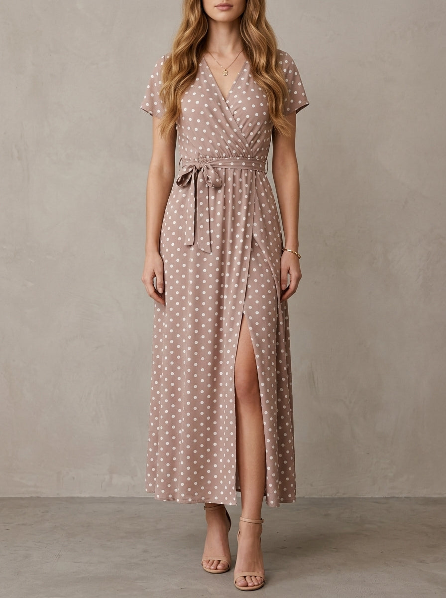Béatrice · Robe maxi à pois et décolleté croisé