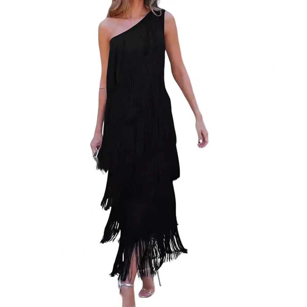 Thérèse · Robe maxi asymétrique à franges en couches