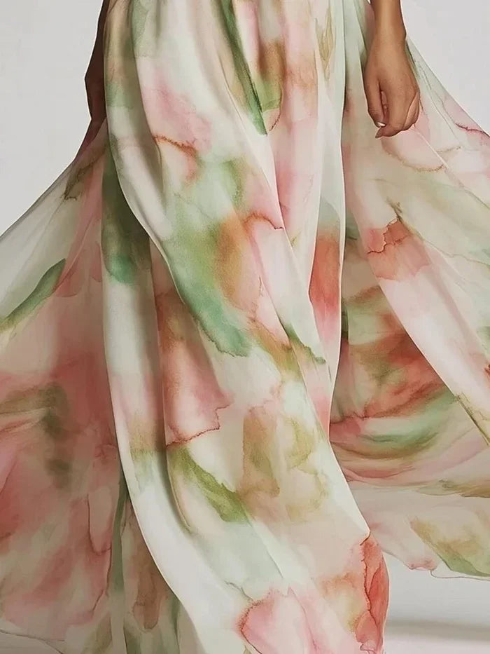 Celestina · Robe maxi asymétrique avec imprimé artistique