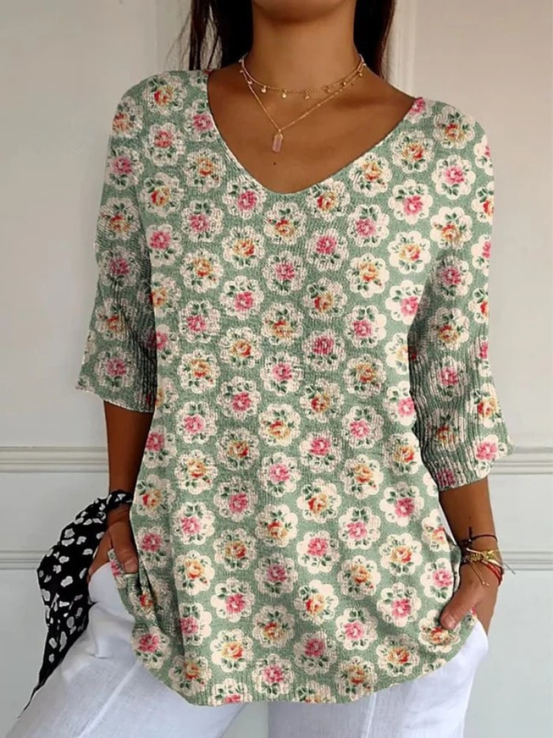 Pull en tricot ethnique floral vintage pour femmes