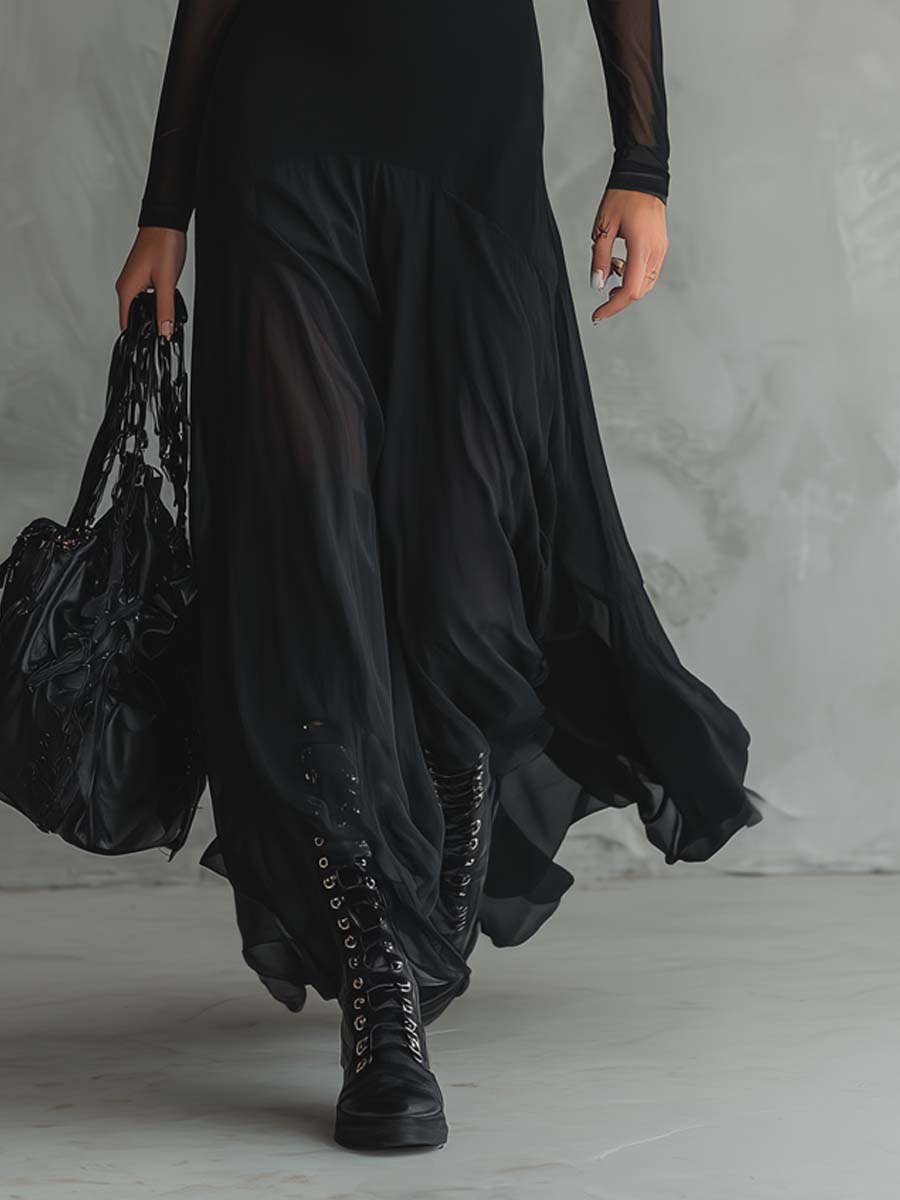 Neroa • Robe maxi à coupe ample en tulle noir