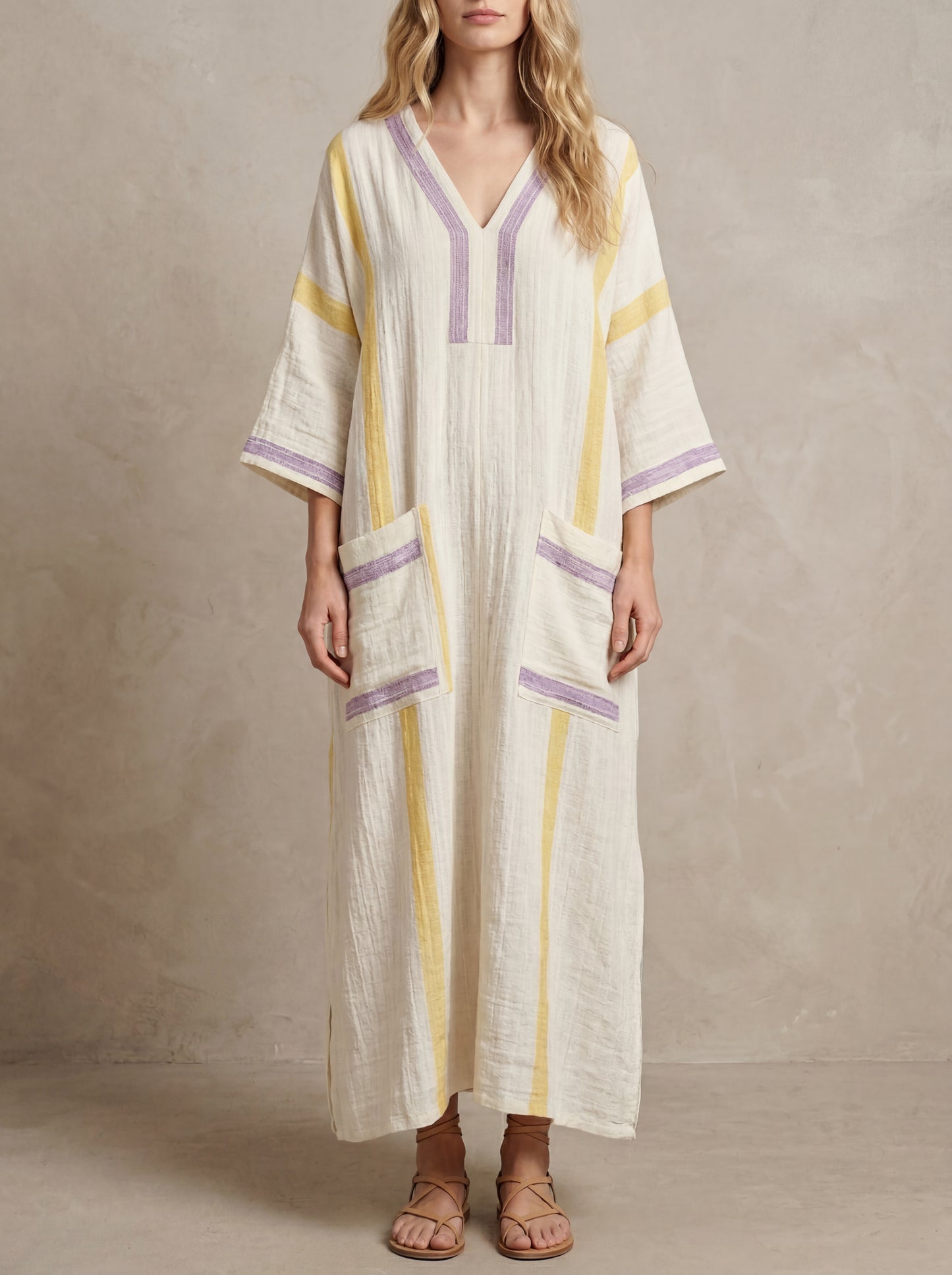 Marie · Robe maxi kaftan à bandes contrastées