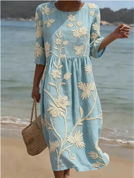 Kimberly | Robe Midi à Imprimé de Plantes et Fleurs