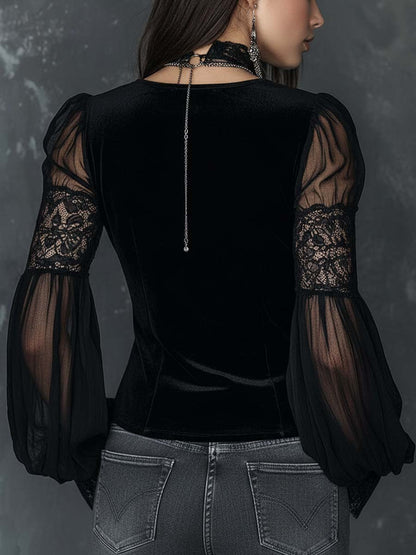 Sofía · Blouse en Velours avec Manches Transparentes