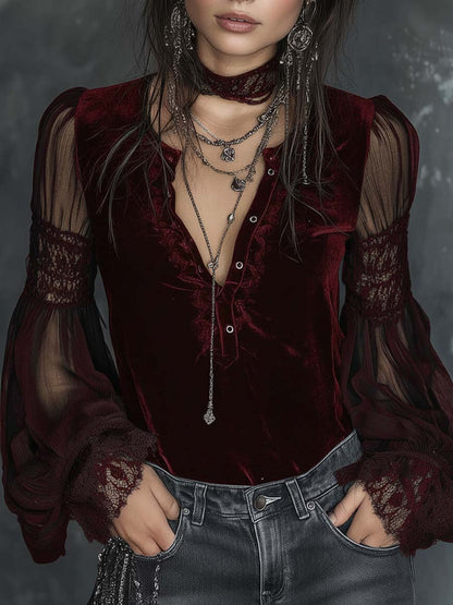 Sofía · Blouse en Velours avec Manches Transparentes