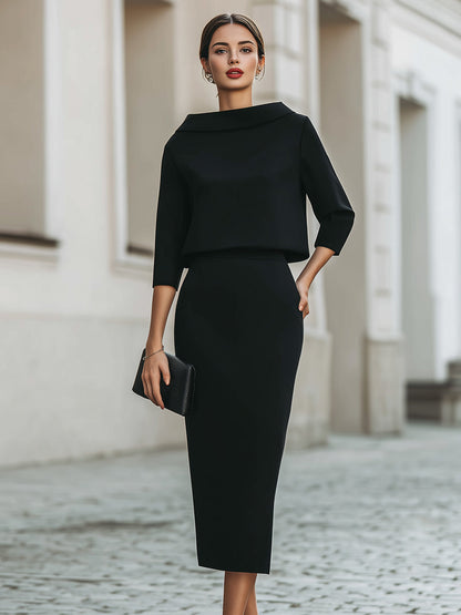 Vivienne · Ensemble haut col bateau et jupe midi