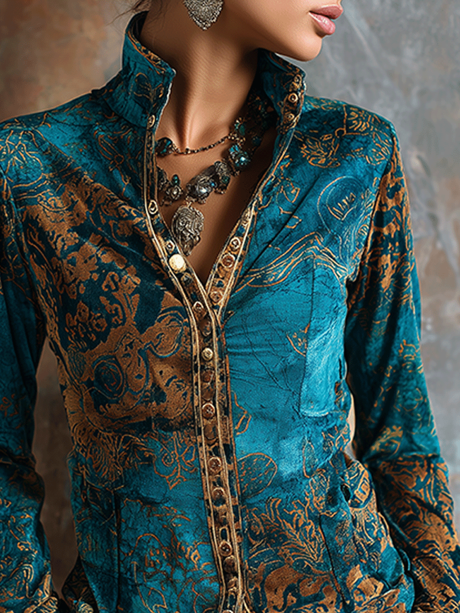 Julia · Blouse Velours Bleu Paon