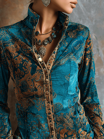 Julia · Blouse Velours Bleu Paon