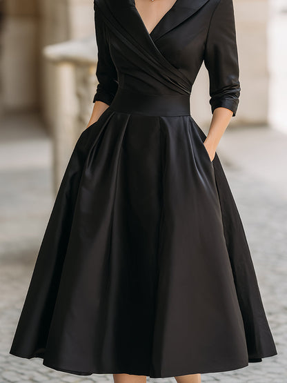Lucienne · Robe midi vintage à col châle drapé