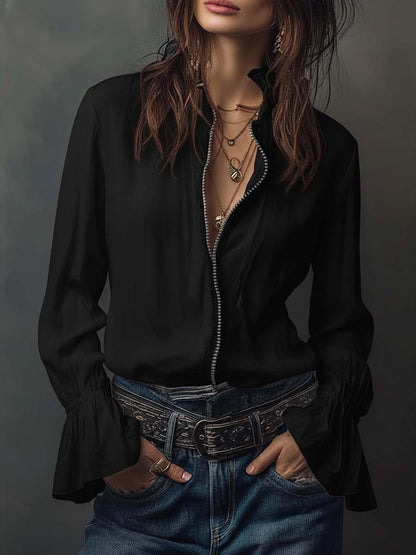 Ana · Blouse Blanche Zippée avec Volants