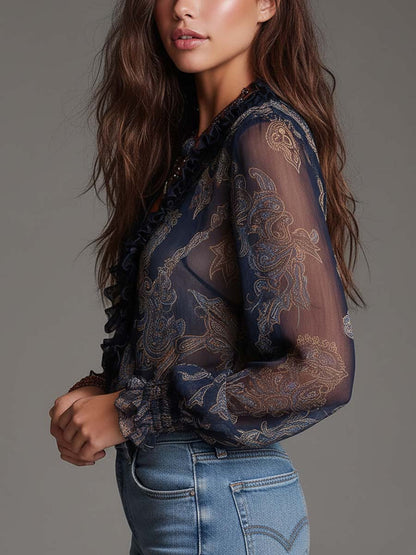 Paloma · Blouse avec volants et motif paisley baroque