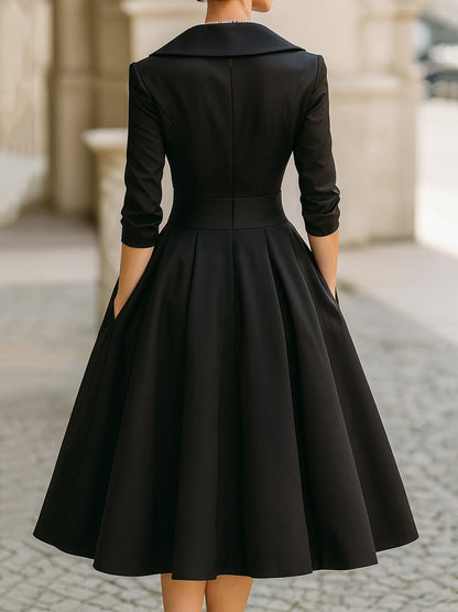 Lucienne · Robe midi vintage à col châle drapé