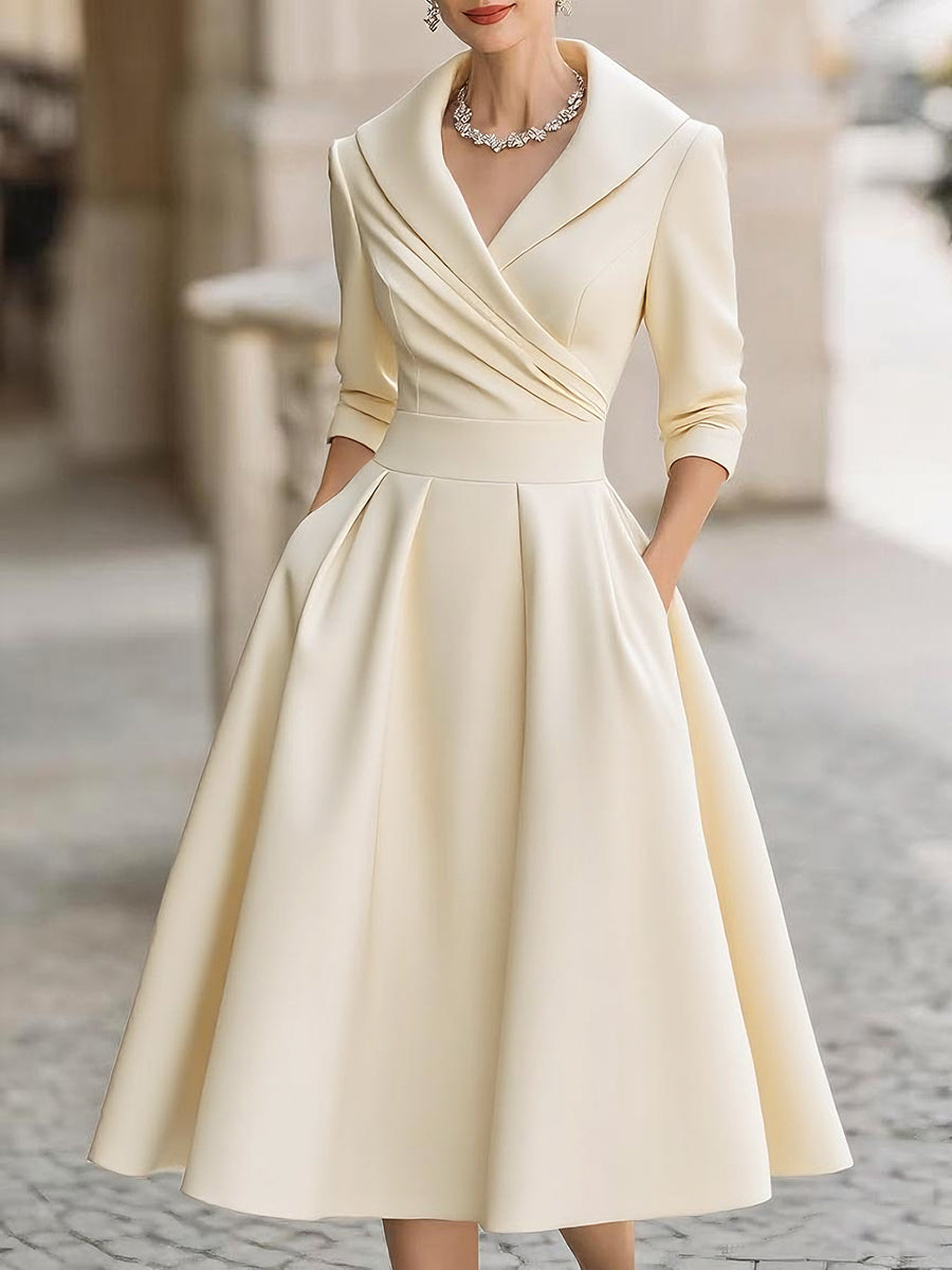 Lucienne · Robe midi vintage à col châle drapé