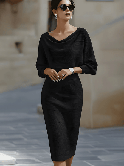 Robe Midi Drapée Blanche à Manches Chauve-Souris