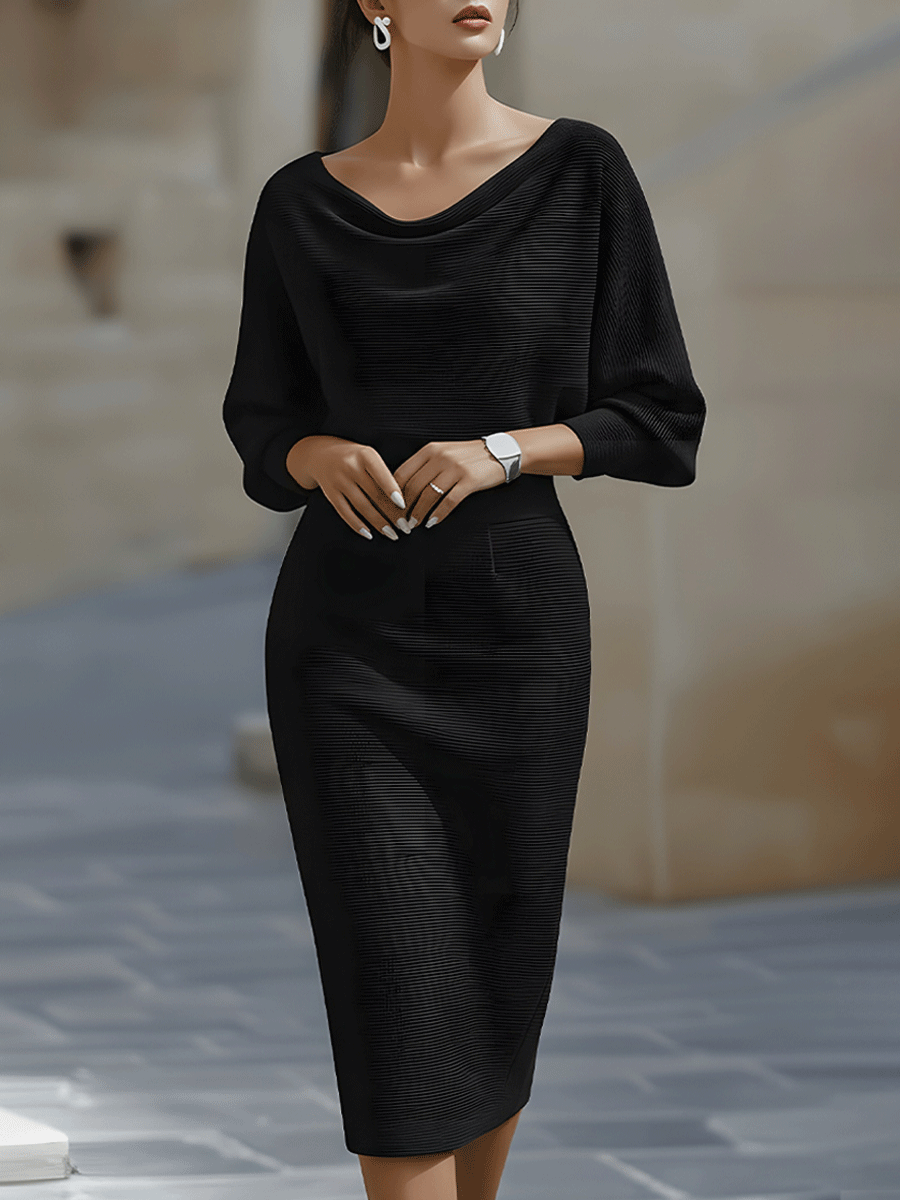 Robe Midi Drapée Blanche à Manches Chauve-Souris