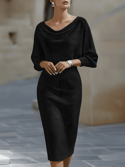 Robe Midi Drapée Blanche à Manches Chauve-Souris