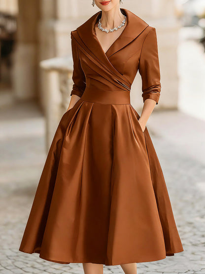 Lucienne · Robe midi vintage à col châle drapé