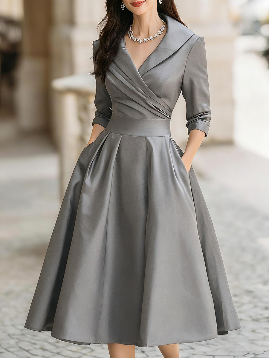 Lucienne · Robe midi vintage à col châle drapé