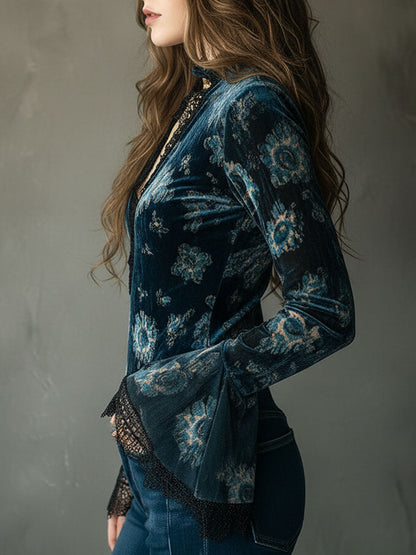 Azul · Blouse florale rétro avec manches évasées