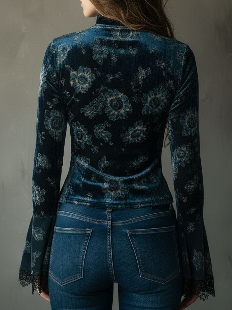 Azul · Blouse florale rétro avec manches évasées