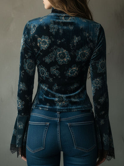 Azul · Blouse florale rétro avec manches évasées