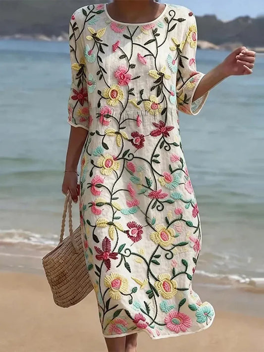 Brigitte · Robe midi fleurie à manches trois-quarts