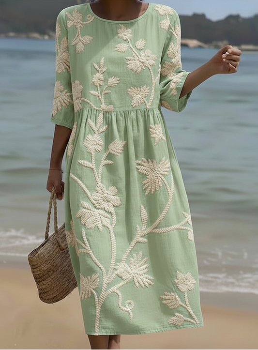 Gwen | Robe Midi Imprimée de Plantes et Fleurs
