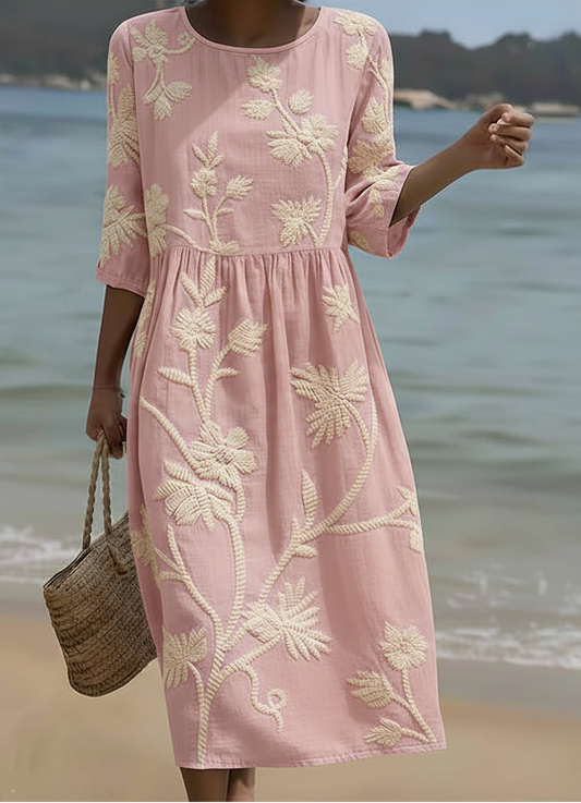 Phoebe | Robe Midi Imprimée de Plantes et Fleurs