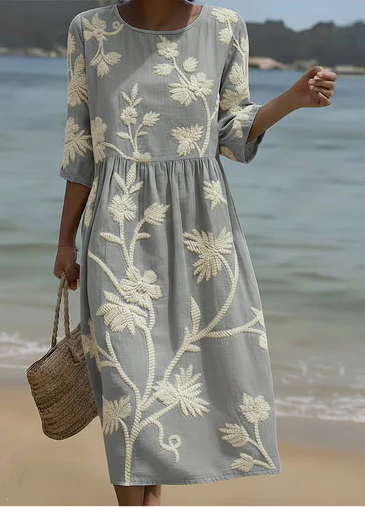 Ashley | Robe Midi Imprimée de Plantes & Fleurs