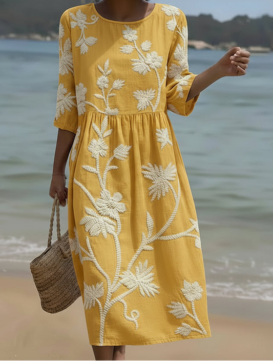 Yassy | Robe Midi à Imprimé de Plantes et Fleurs