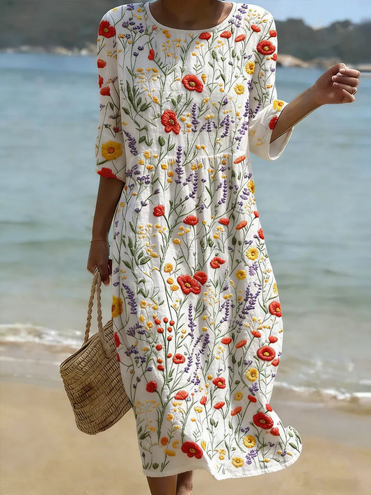 Christina | Robe Maxi Imprimée Fleurie à Col Rond