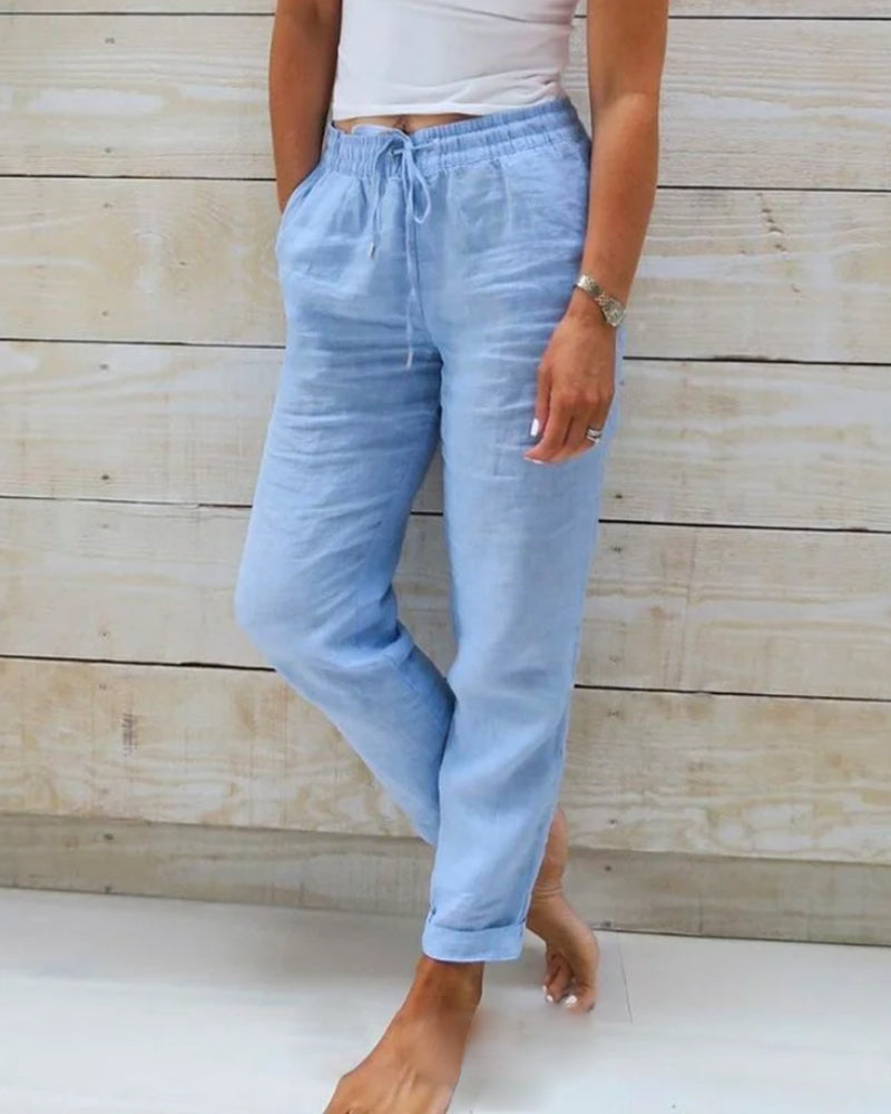 Allison - Pantalons Tailorés en Lin et Coton de Luxe