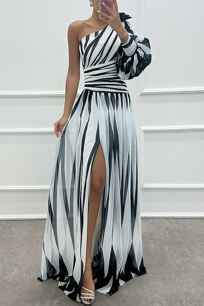 Hazel™ | Robe Maxi Rayée Élégante à Une Épaule