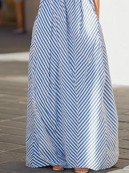 Robe Maxi à Col Halter à Rayures Nautiques