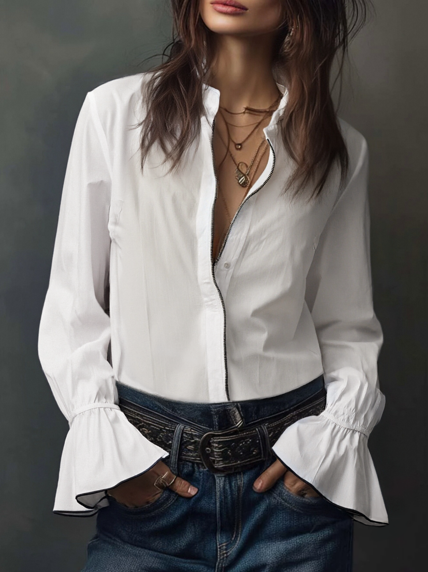 Ana · Blouse Blanche Zippée avec Volants