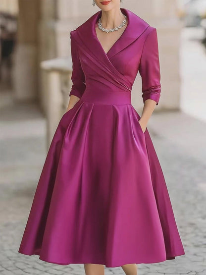 Lucienne · Robe midi vintage à col châle drapé