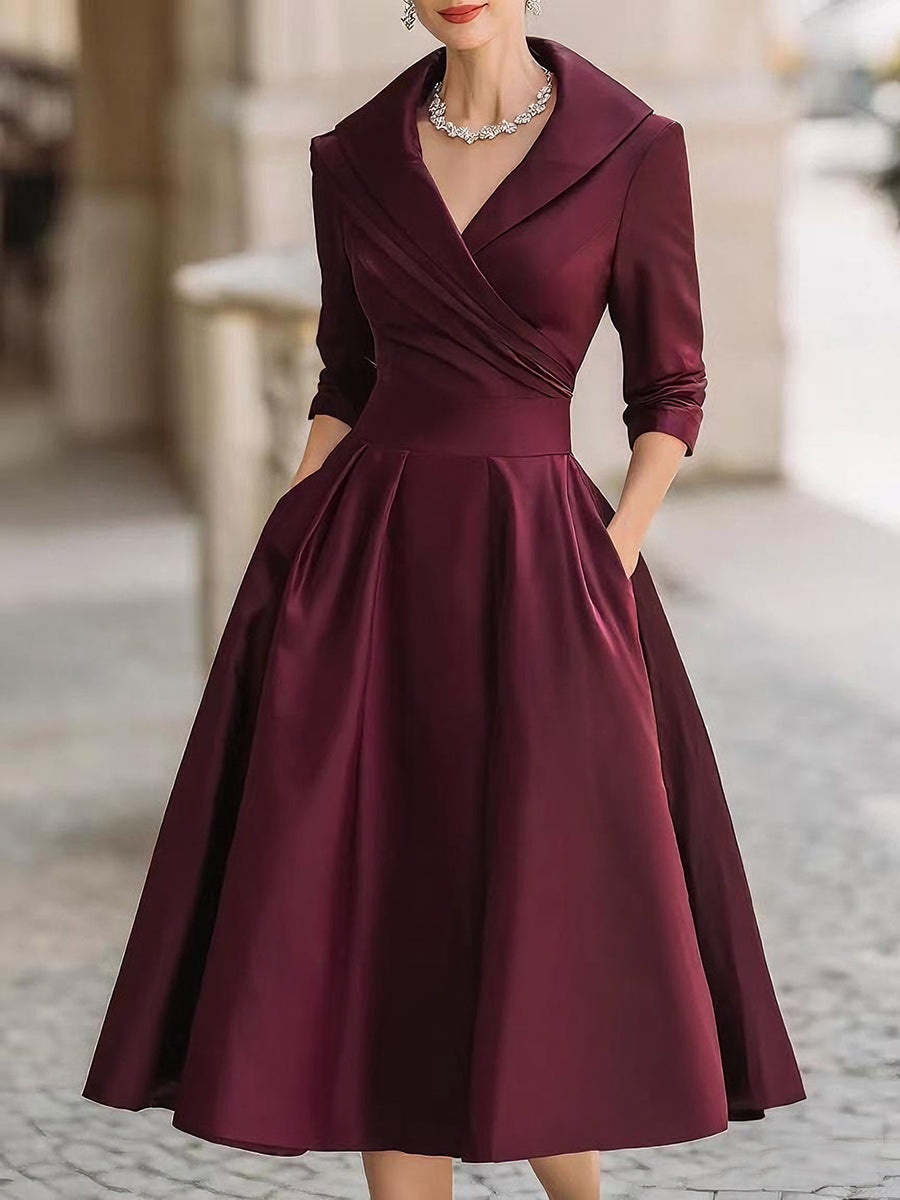 Lucienne · Robe midi vintage à col châle drapé