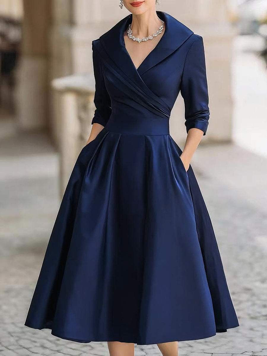 Lucienne · Robe midi vintage à col châle drapé