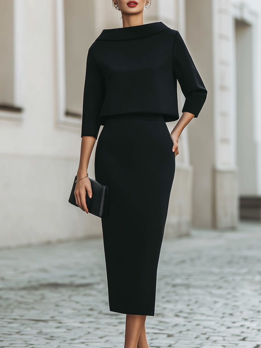 Vivienne · Ensemble haut col bateau et jupe midi