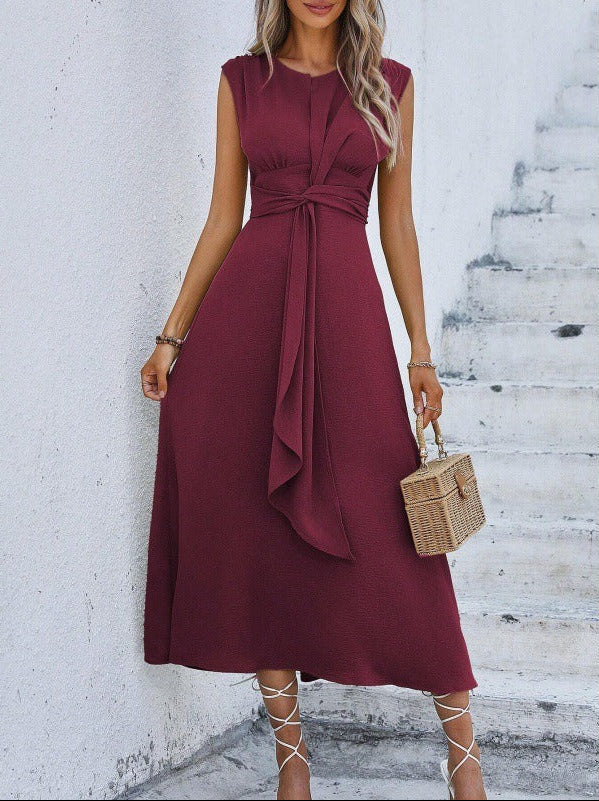 Claire · Robe midi sans manches à taille nouée