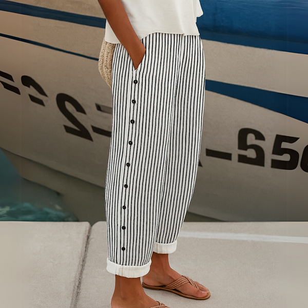 Caitlin | Pantalons Élégants Rayés avec Boutons