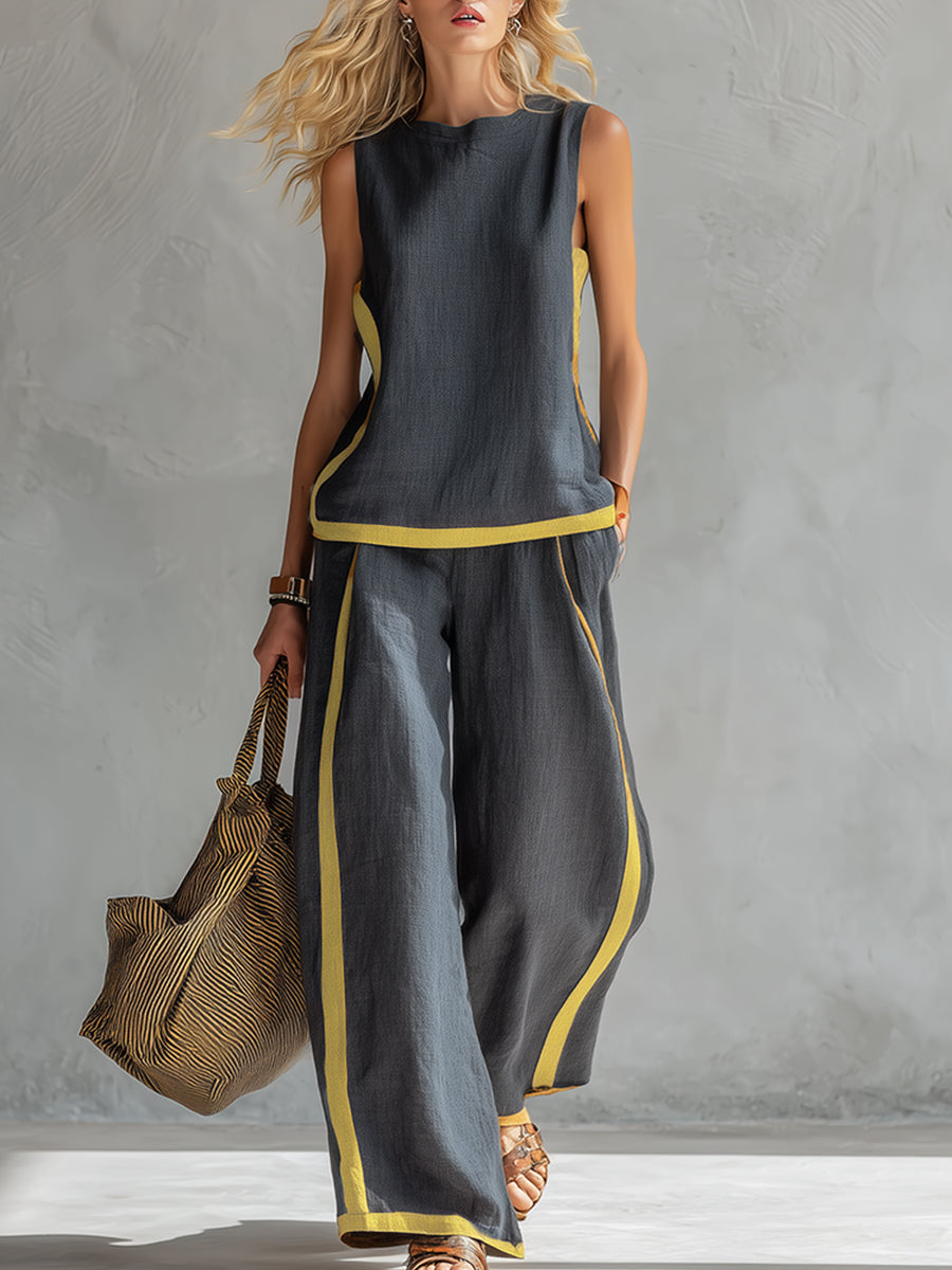 Françoise · Ensemble gilet et pantalon à bordure contrastante