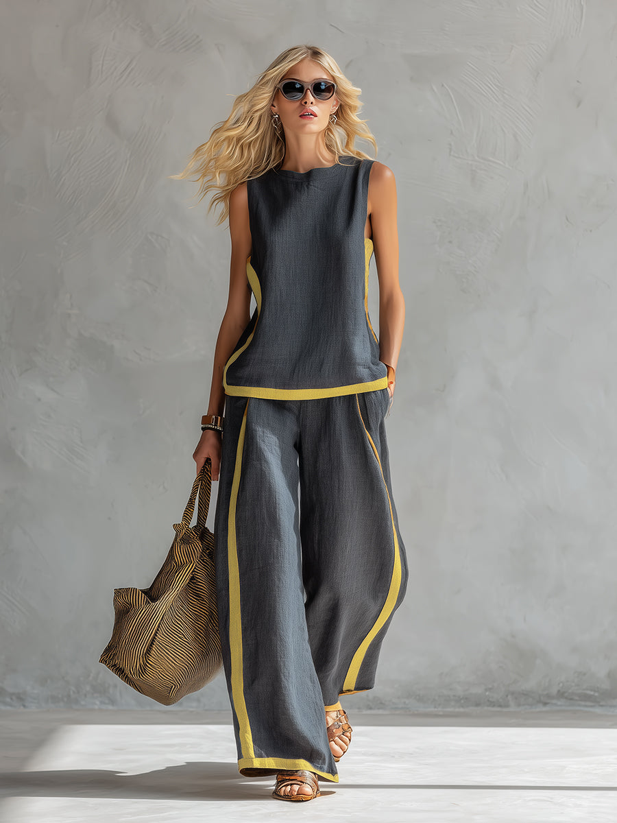 Françoise · Ensemble gilet et pantalon à bordure contrastante