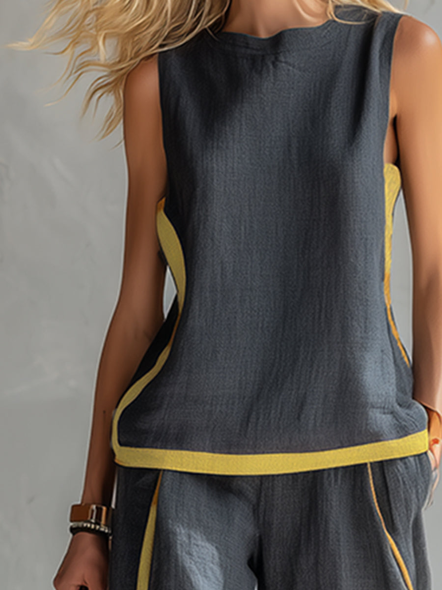 Françoise · Ensemble gilet et pantalon à bordure contrastante