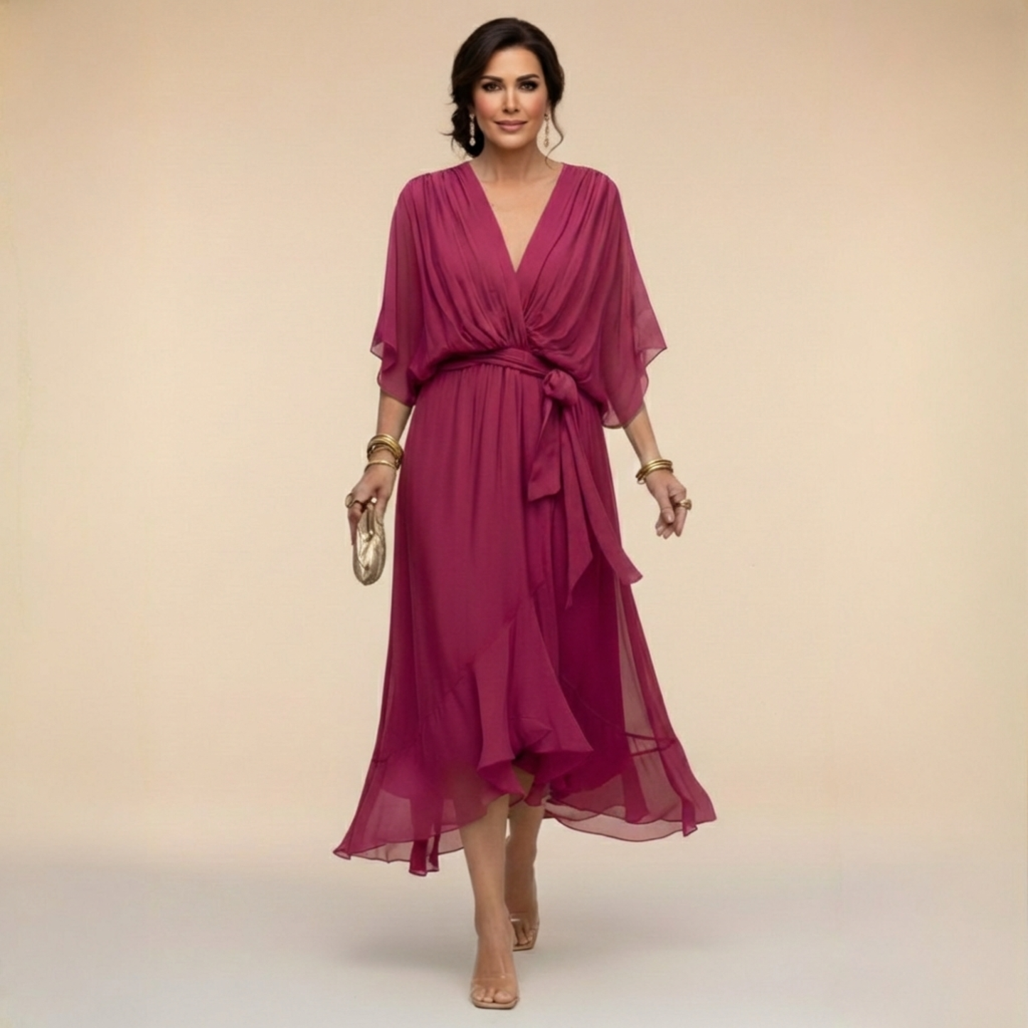 Sarah™ | Robe Chiffon à Col V Sandra
